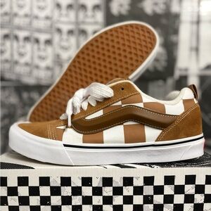 Vans Brown and White Checkered Shoes